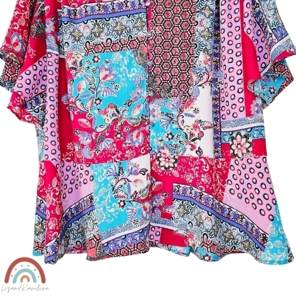 Chico's Patchwork Peplum Floral Flutter Sleeve Bu… - image 11